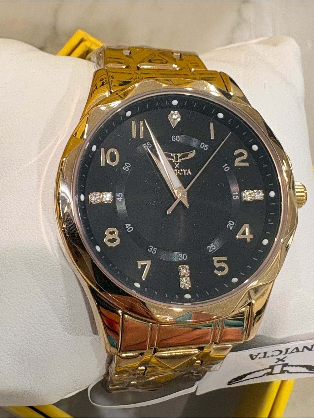 Invicta Gold-Tone Bracelet Watch with Black Dial and Crystal Accents